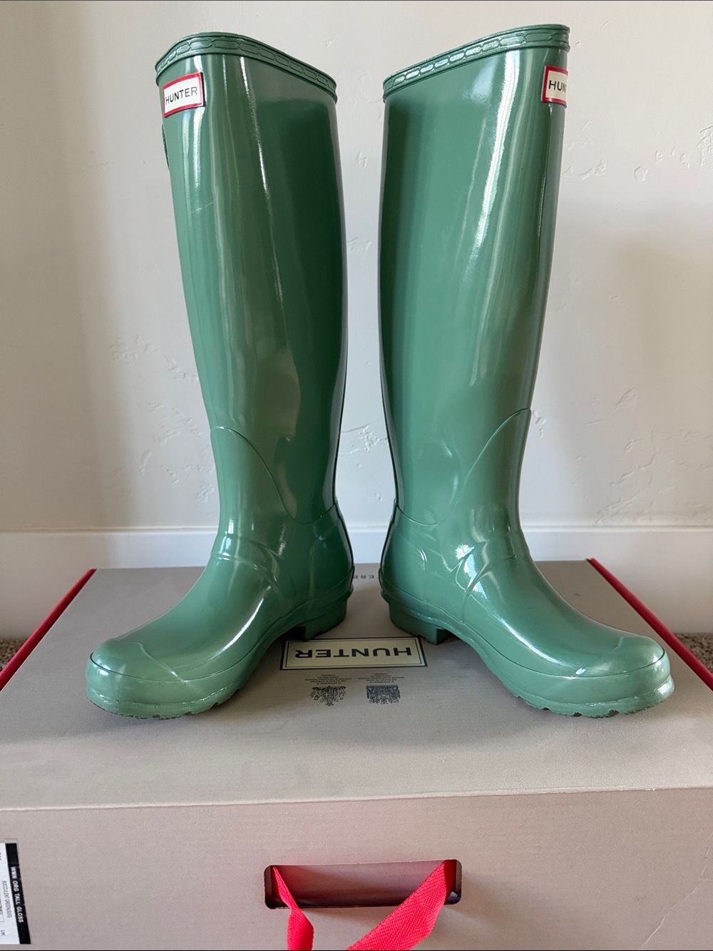 Hunter Gloss Finish Tall Rain Boots in Succulent Green